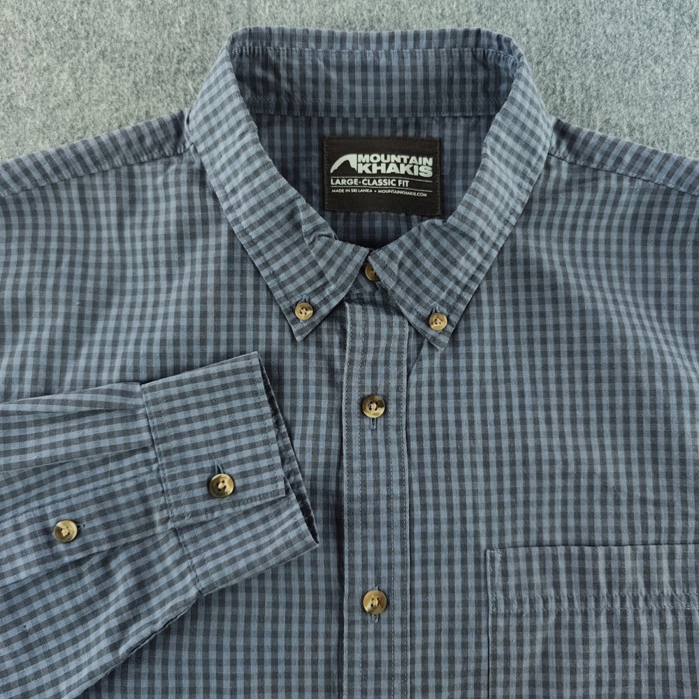 Mountain Khakis Classic Fit Button Down Shirt Mens Large Blue Gingham Plaid L/S